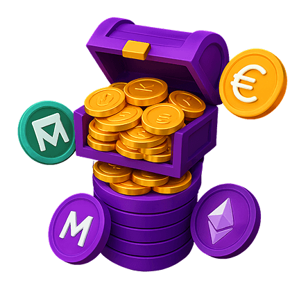 Treasure chest with crypto coins